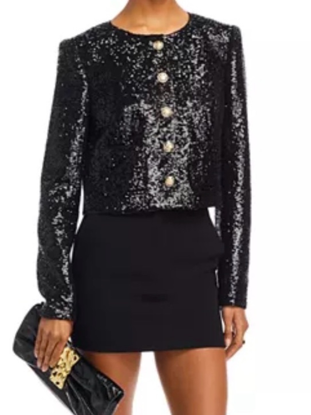NWT cinq a sept Black Sequin “Randi” Cropped Blazer Jacket with Gold Buttons - Picture 14 of 14
